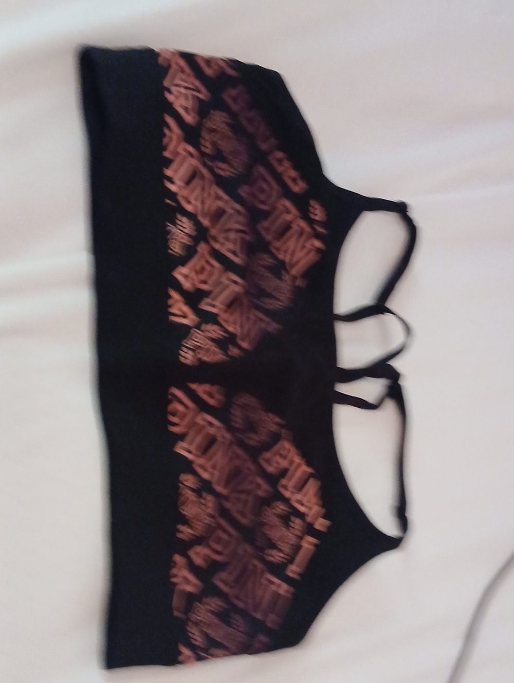 PINK Victoria's Secret Black Sports Bra with Copper Print